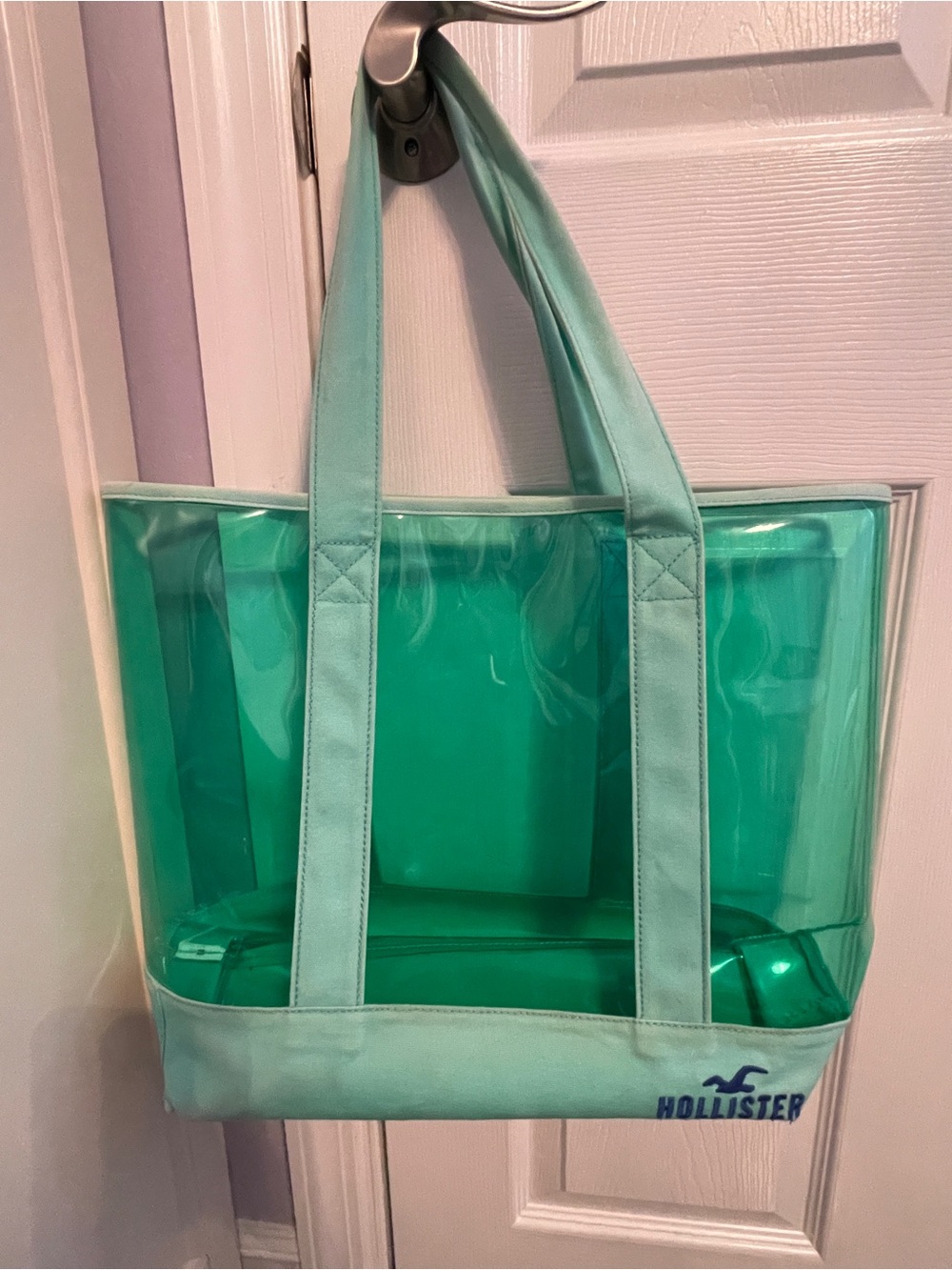 Hollister Mint Green Clear Tote Plastic Beach Bag